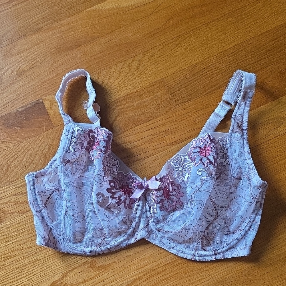 Fayerform Floral Embroidered Pink Bra US Size 38F